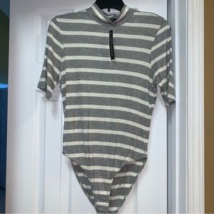 Espresso body suit, grey/white, size large. NWT